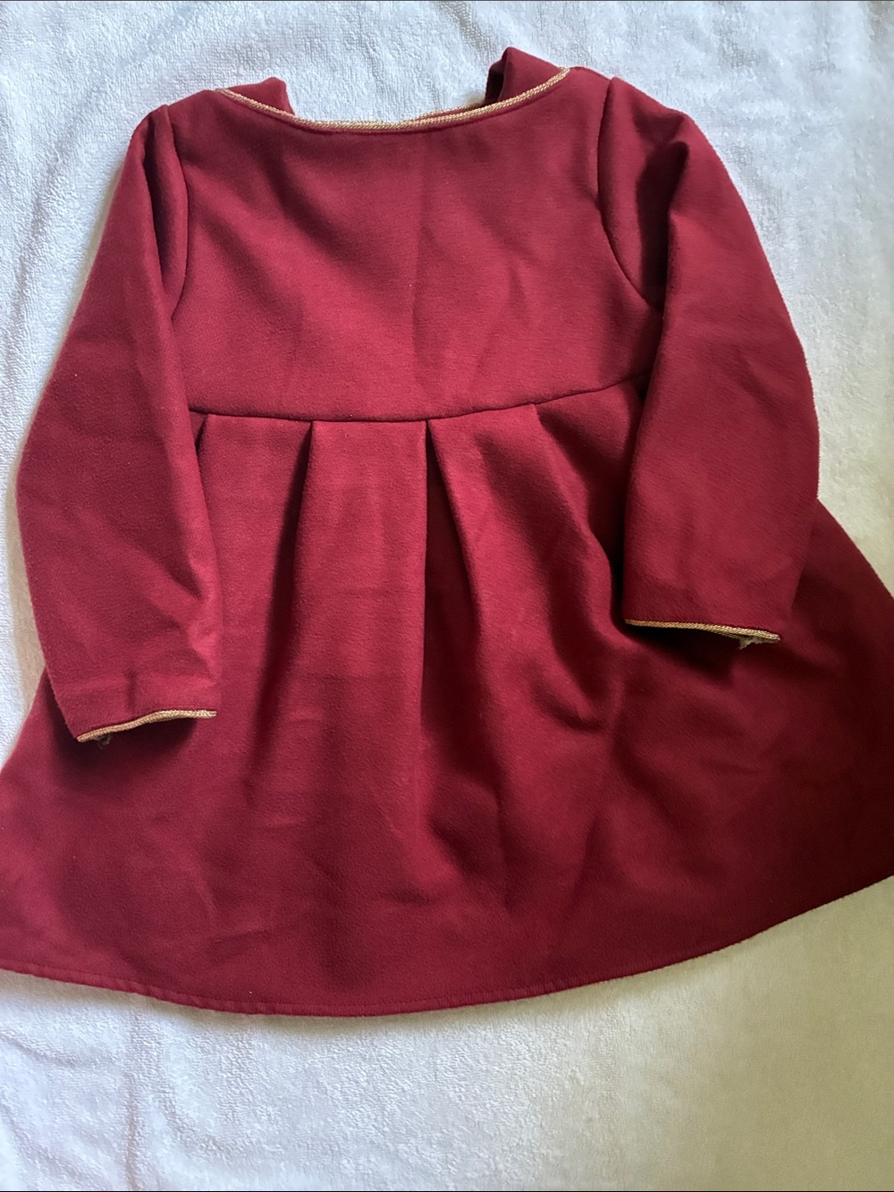 Girls' Long Sleeve Red Dress with Gold Trim